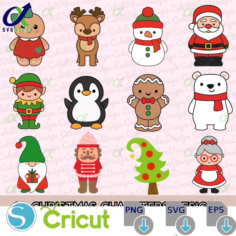 Cute Christmas Characters Svg And Png Bundle Kids Xmas Gingerbread Santa Claus Holiday Snowman Design Tshirt Nutcracker Svg Bundle Svglapha